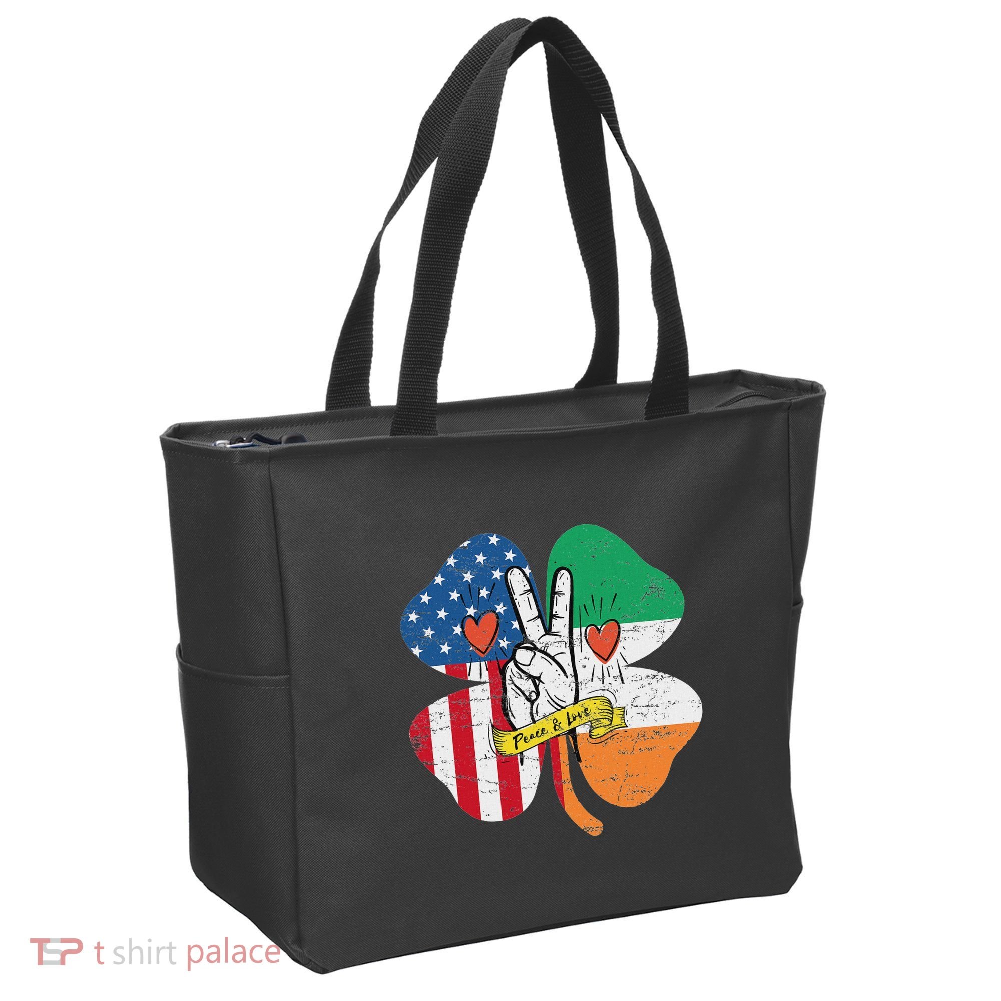 St PatrickS Day Irish American Flag Peace Love Shamrock Tote Bag