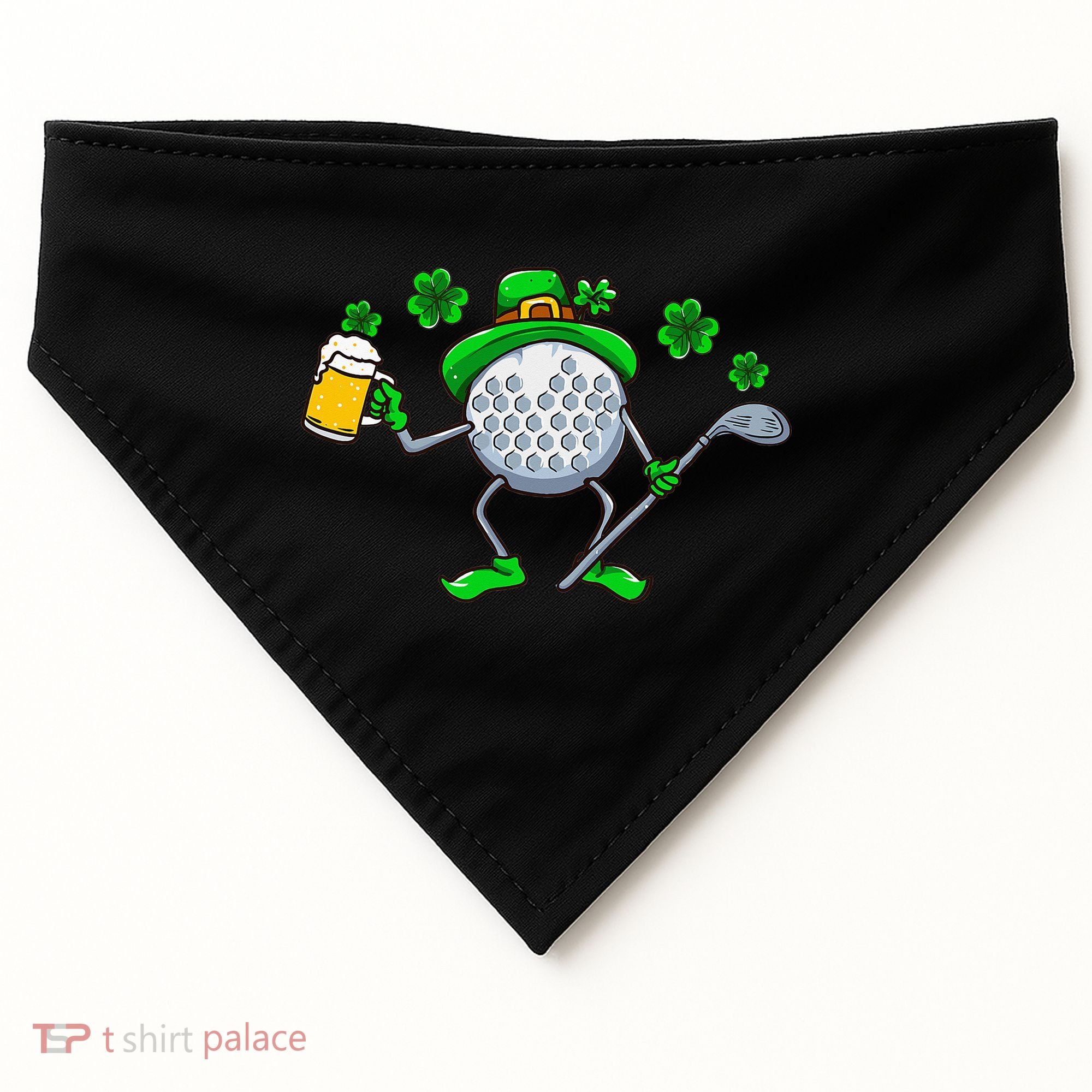 St Patricks Day Golf Golfing Irish Golfer Beer Humor USA-Made Doggie Bandana
