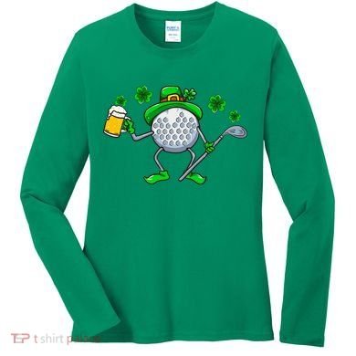 St Patricks Day Golf Golfing Irish Golfer Beer Humor Women's Long Sleeve Shirt