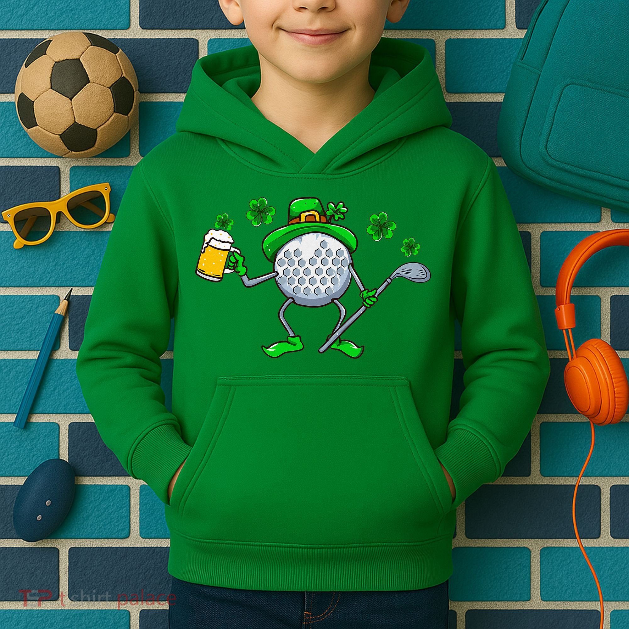 St Patricks Day Golf Golfing Irish Golfer Beer Humor Kids Hoodie