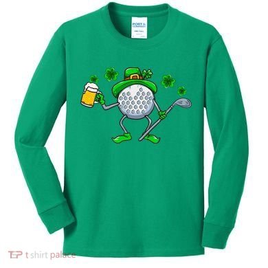 St Patricks Day Golf Golfing Irish Golfer Beer Humor Kids Long Sleeve Shirt