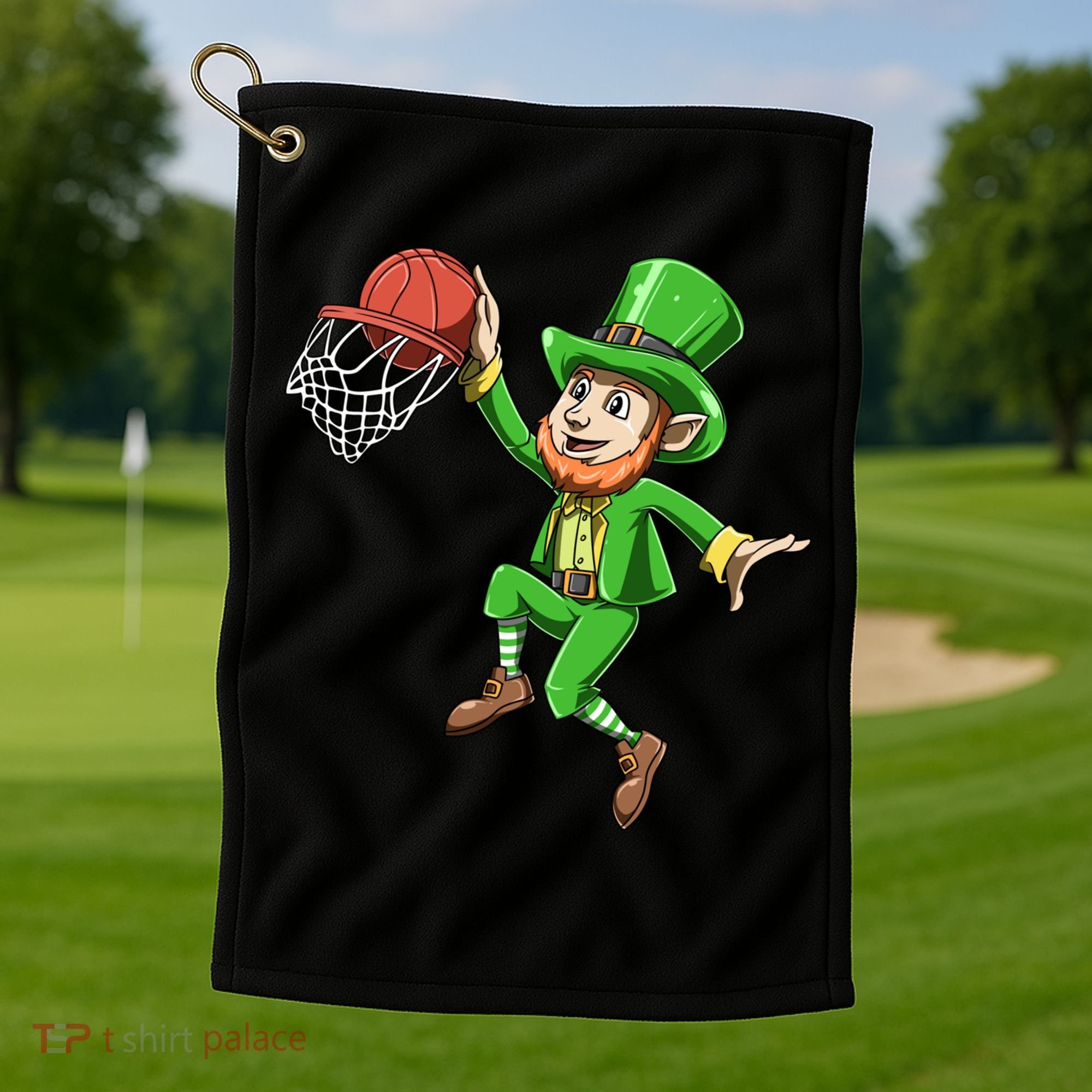 St Patrick's Day Basketball Irish Basketball Dunk Leprechaun Great Gift Golf Towel