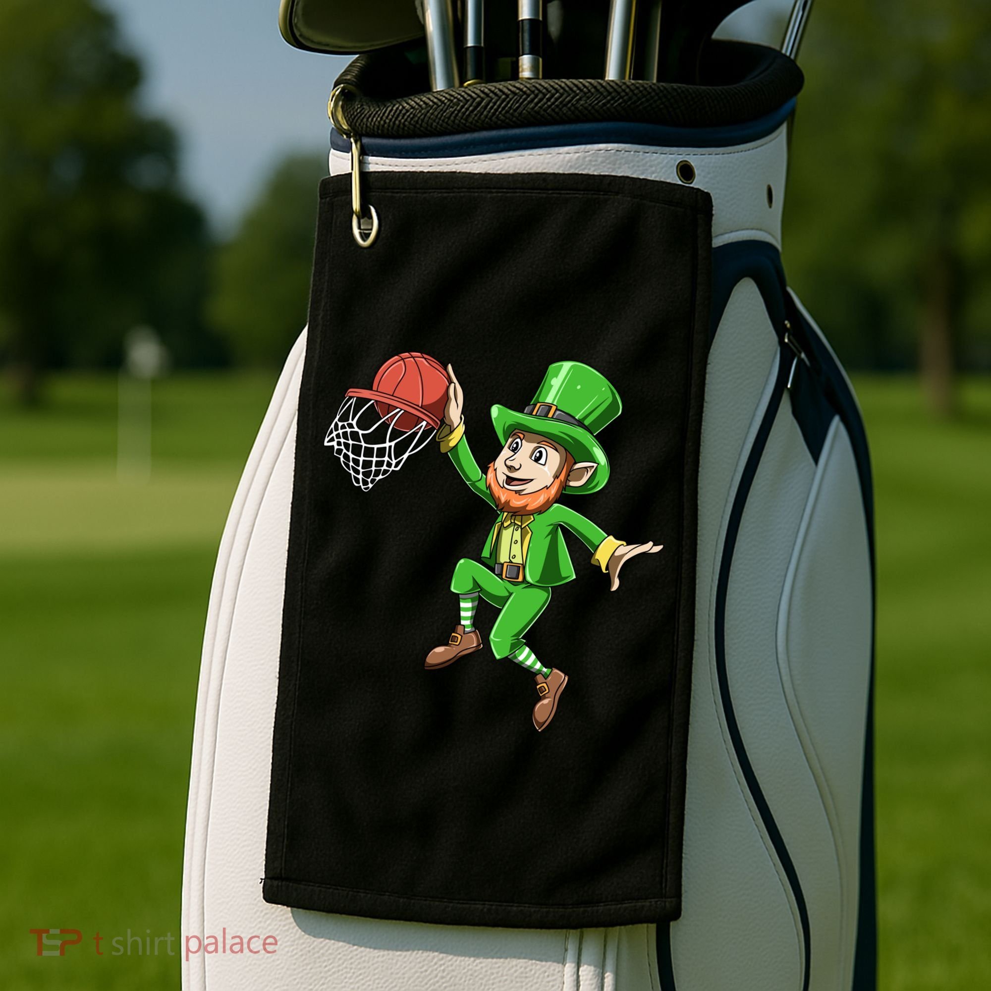 St Patrick's Day Basketball Irish Basketball Dunk Leprechaun Great Gift Golf Towel