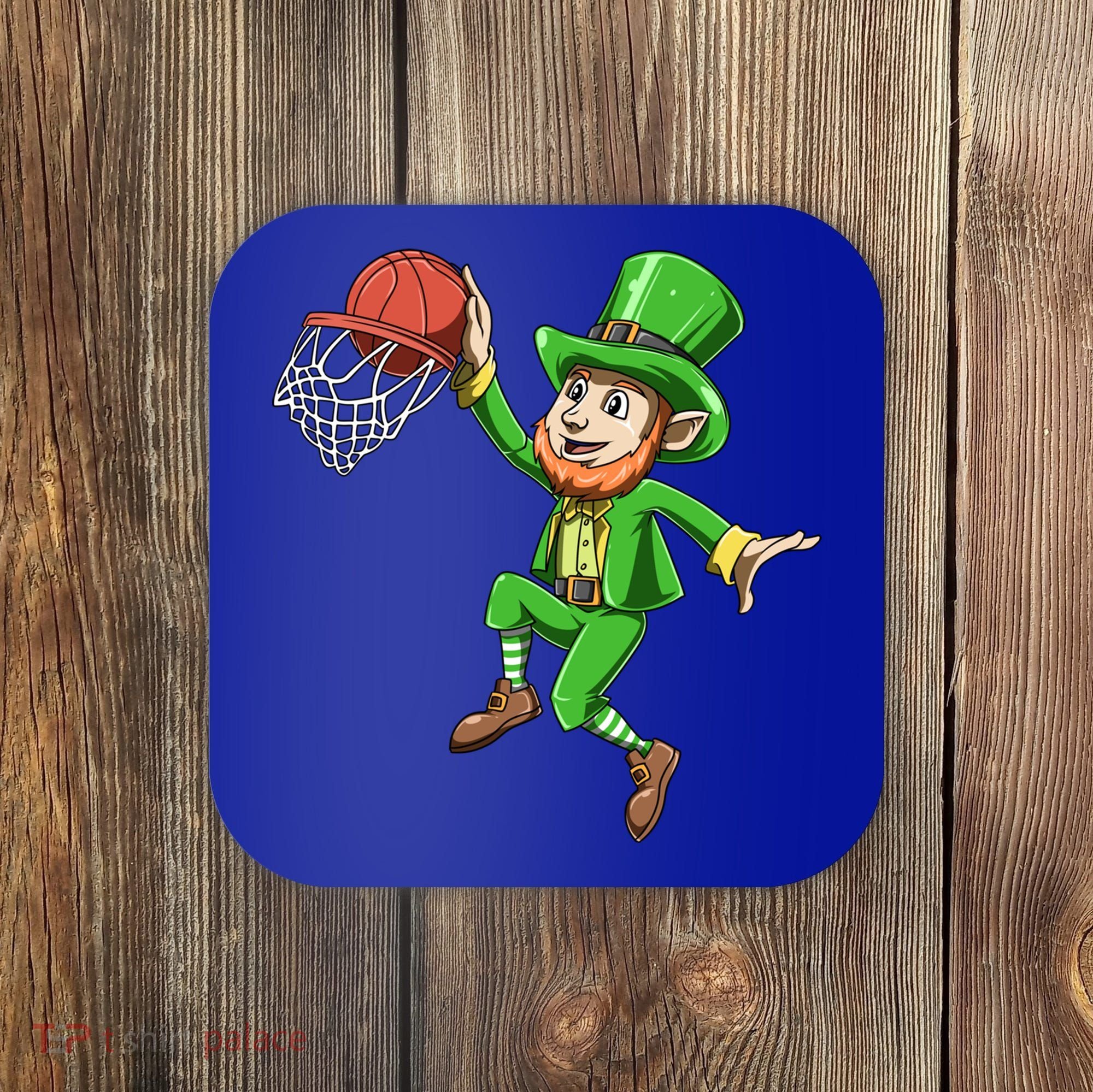 St Patrick's Day Basketball Irish Basketball Dunk Leprechaun Great Gift Coaster