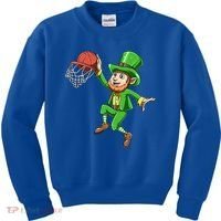St Patrick's Day Basketball Irish Basketball Dunk Leprechaun Great Gift Kids Sweatshirt thumb 0