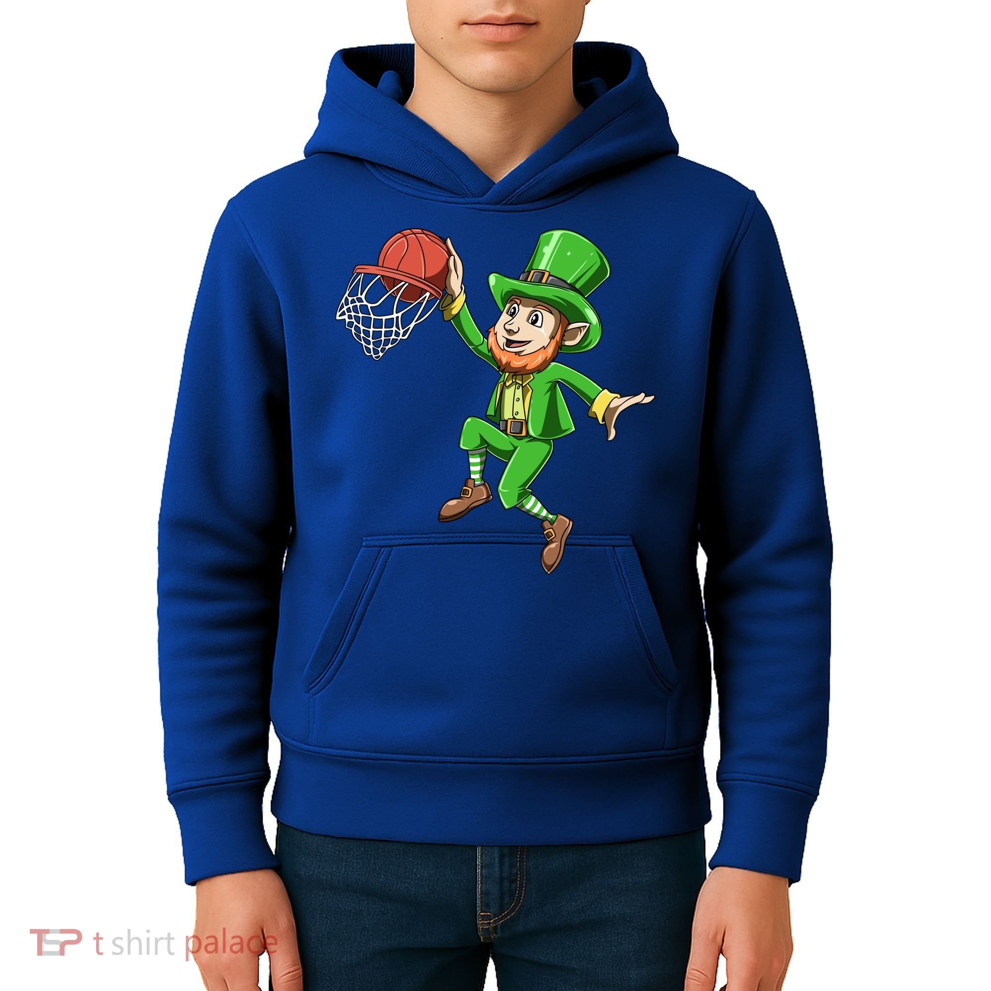 St Patrick's Day Basketball Irish Basketball Dunk Leprechaun Great Gift Kids Hoodie