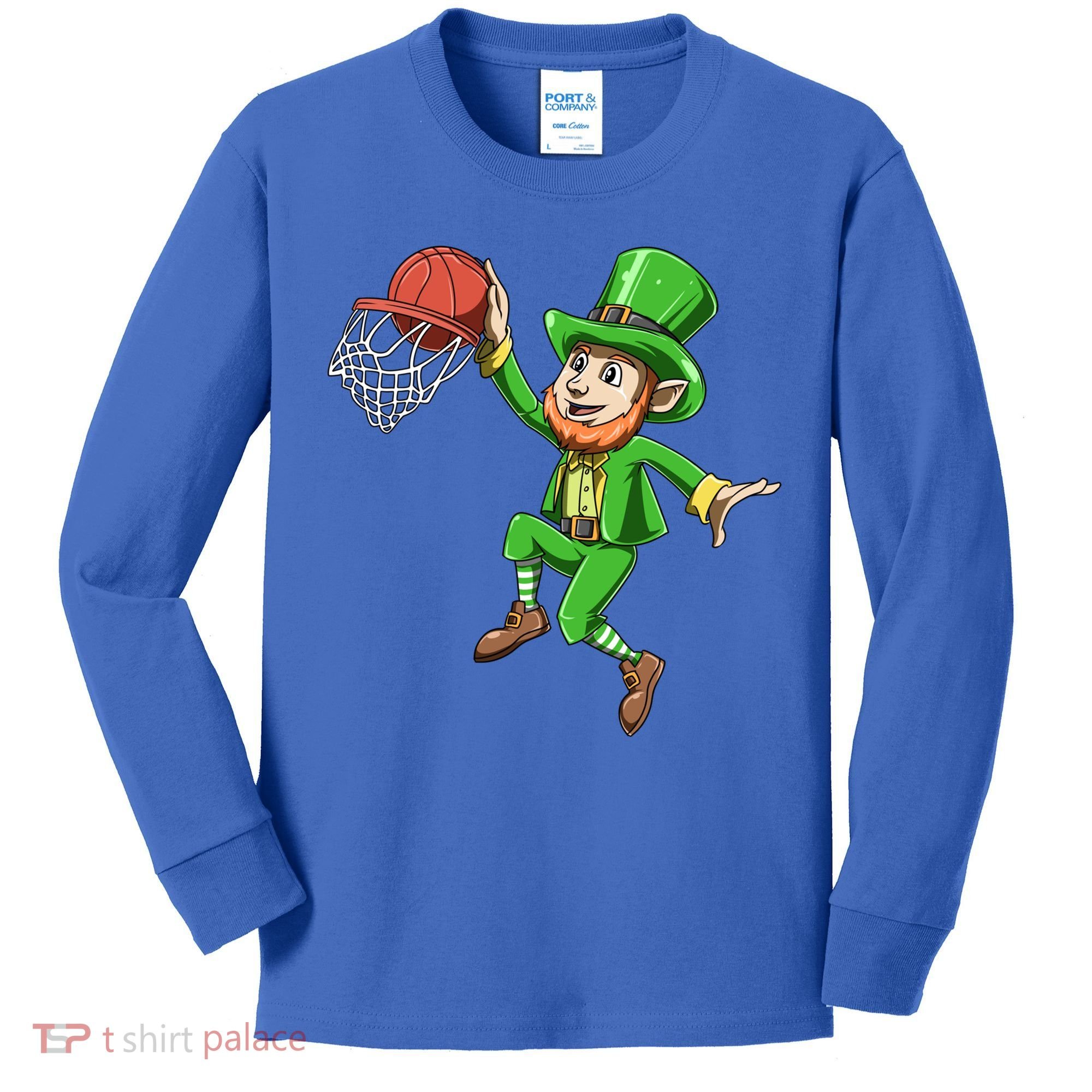St Patrick's Day Basketball Irish Basketball Dunk Leprechaun Great Gift Kids Long Sleeve Shirt