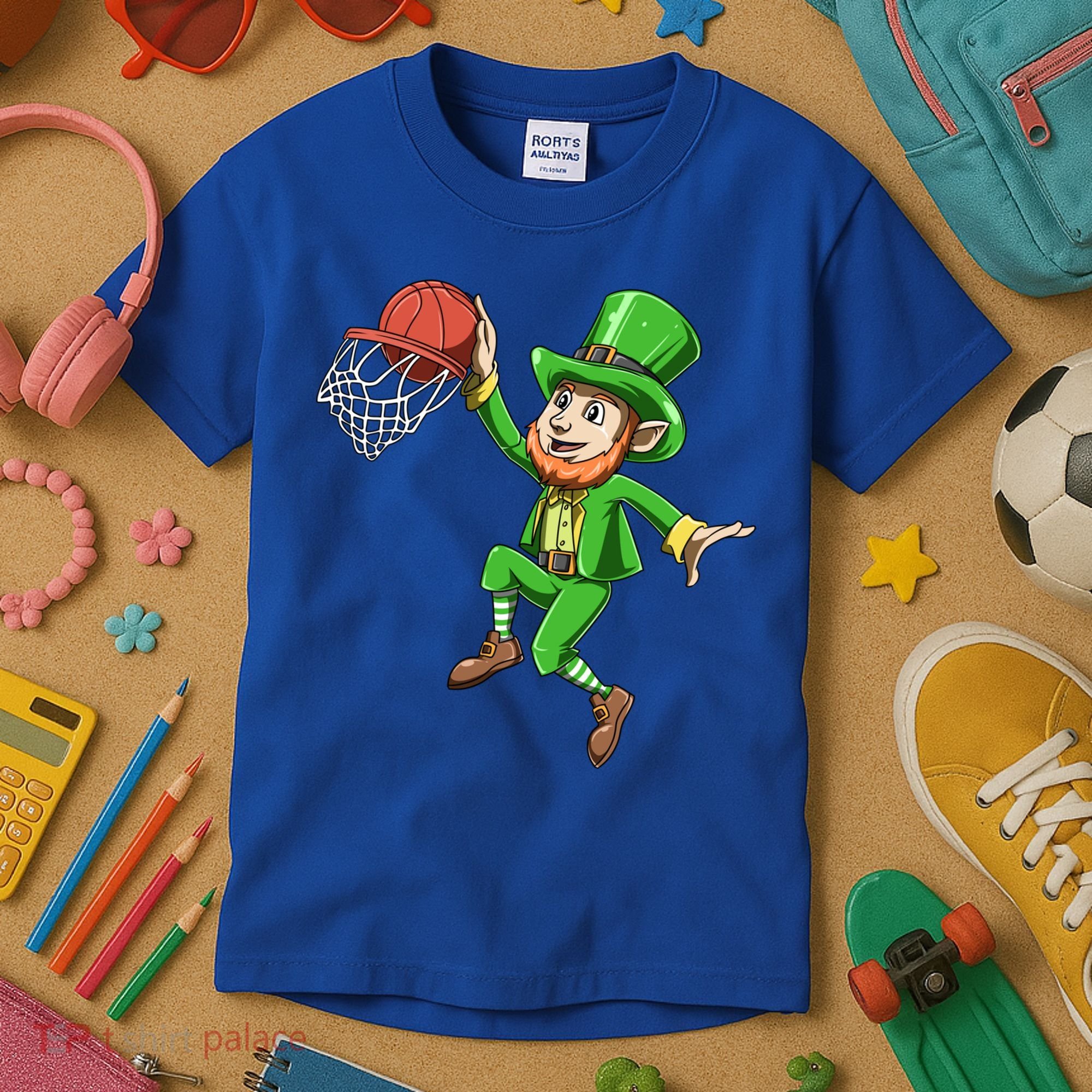 St Patrick's Day Basketball Irish Basketball Dunk Leprechaun Great Gift Kids T-Shirt