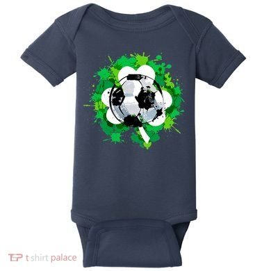 St Patrick's Day Soccer St Pattys Shamrock Baby Bodysuit
