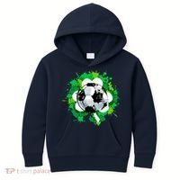 St Patrick's Day Soccer St Pattys Shamrock Kids Hoodie thumb 0