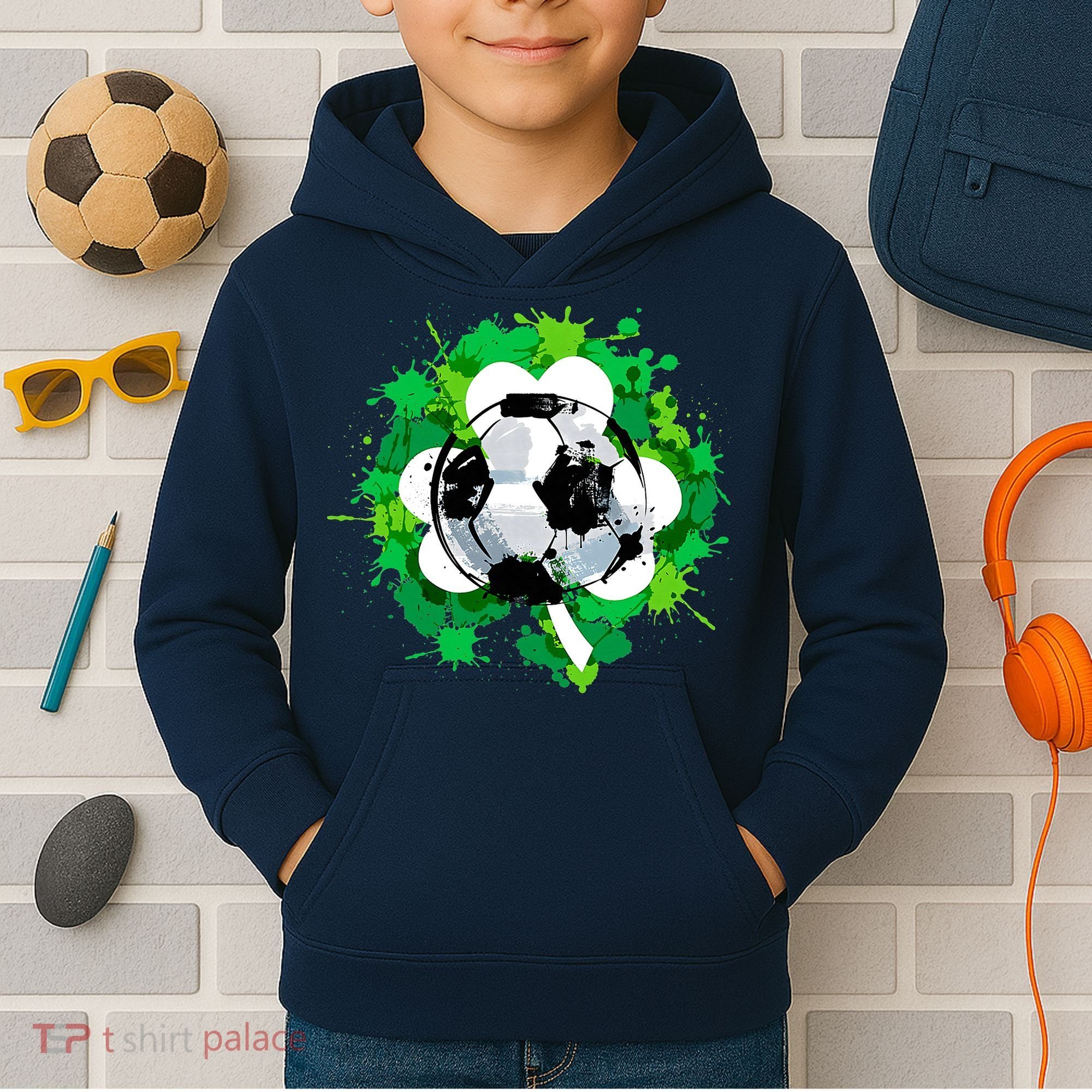 St Patrick's Day Soccer St Pattys Shamrock Kids Hoodie