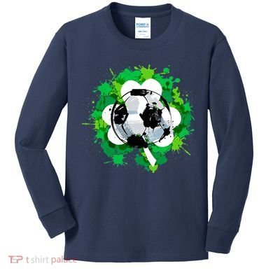 St Patrick's Day Soccer St Pattys Shamrock Kids Long Sleeve Shirt
