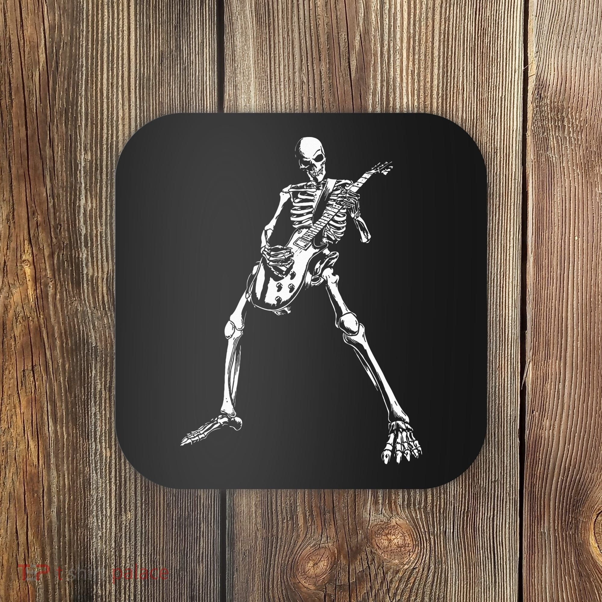 Skeleton Playing Electric Guitar Solo Coaster