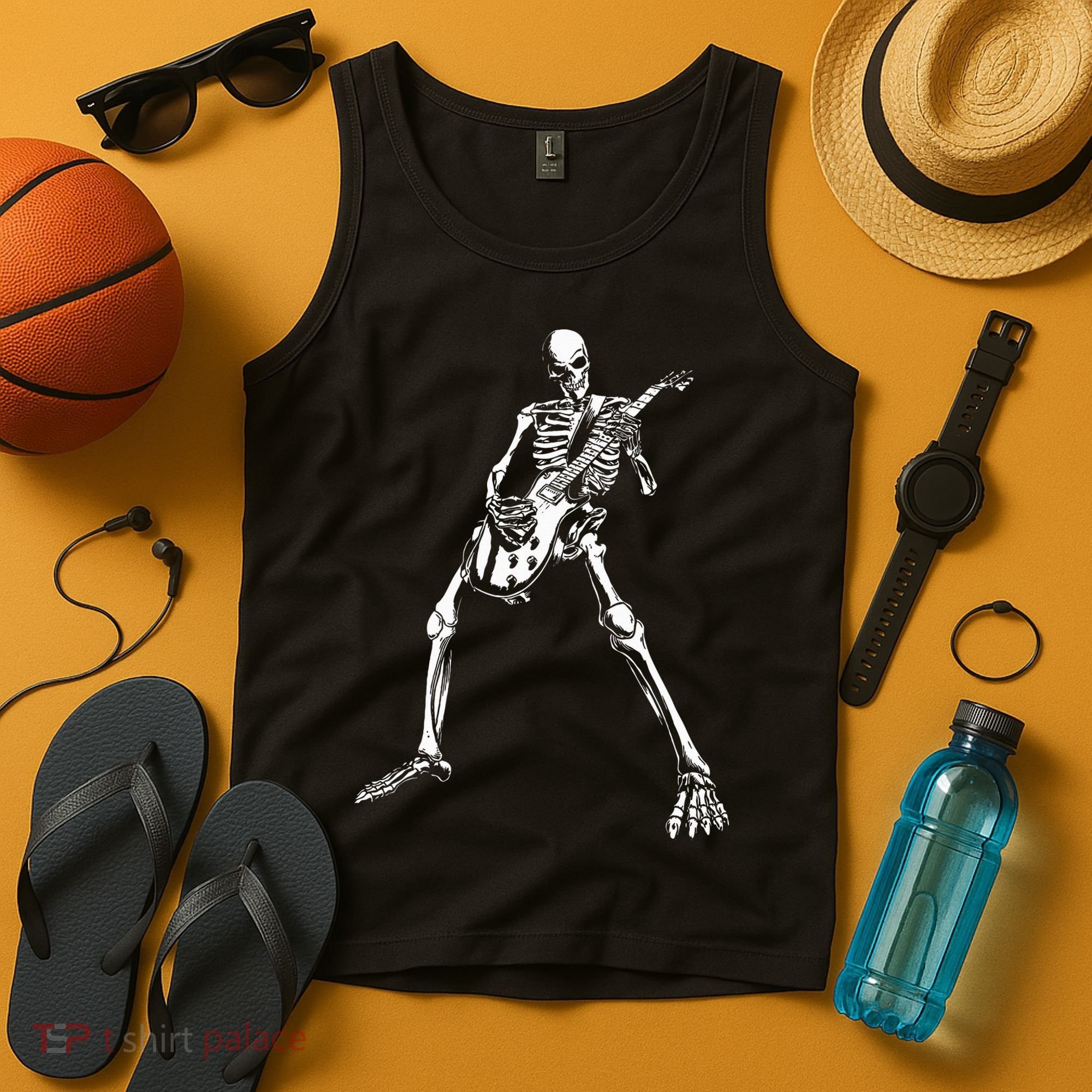Skeleton Playing Electric Guitar Solo Tank Top