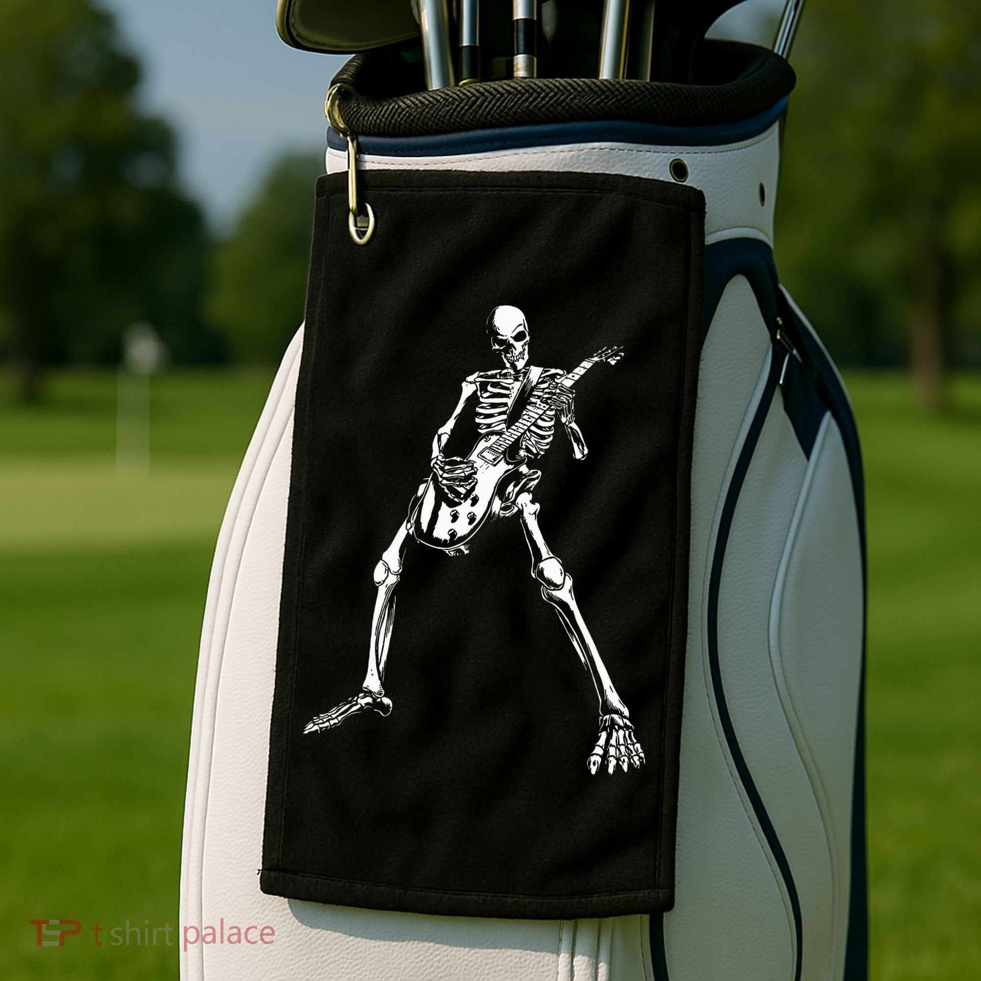 Skeleton Playing Electric Guitar Solo Golf Towel