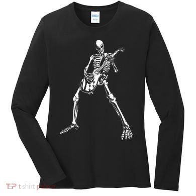 Skeleton Playing Electric Guitar Solo Women's Long Sleeve Shirt