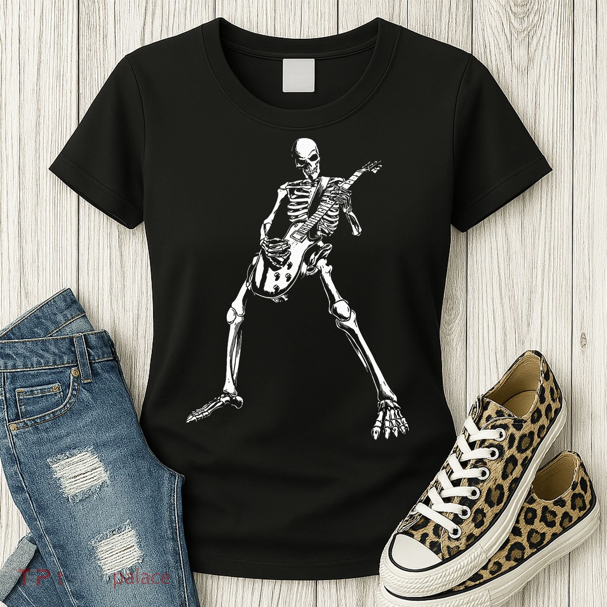 Skeleton Playing Electric Guitar Solo Women's T-Shirt