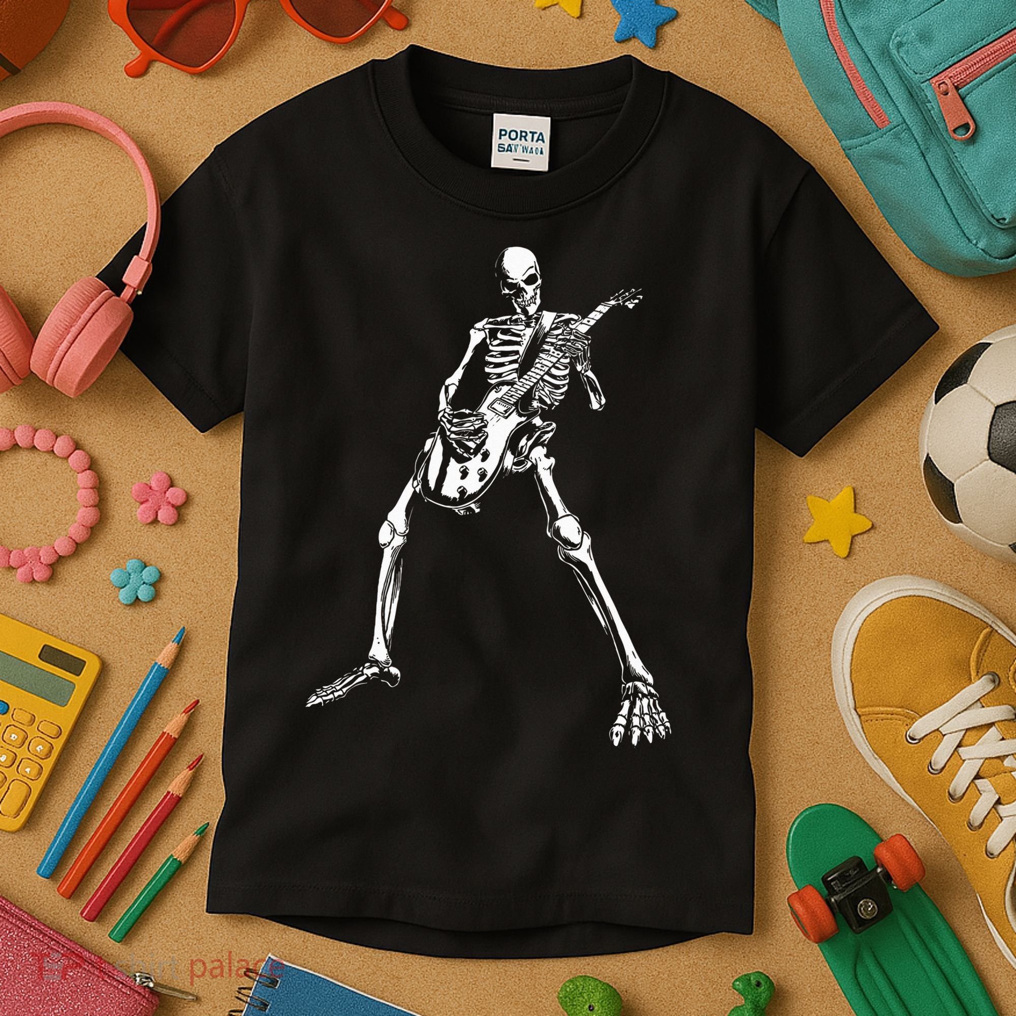 Skeleton Playing Electric Guitar Solo Kids T-Shirt