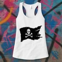 Skull Pirate Flag Jolly Roger Crossbones Women's Tank Top thumb 3