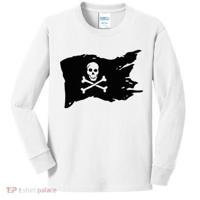 Skull Pirate Flag Jolly Roger Crossbones Kids Long Sleeve Shirt