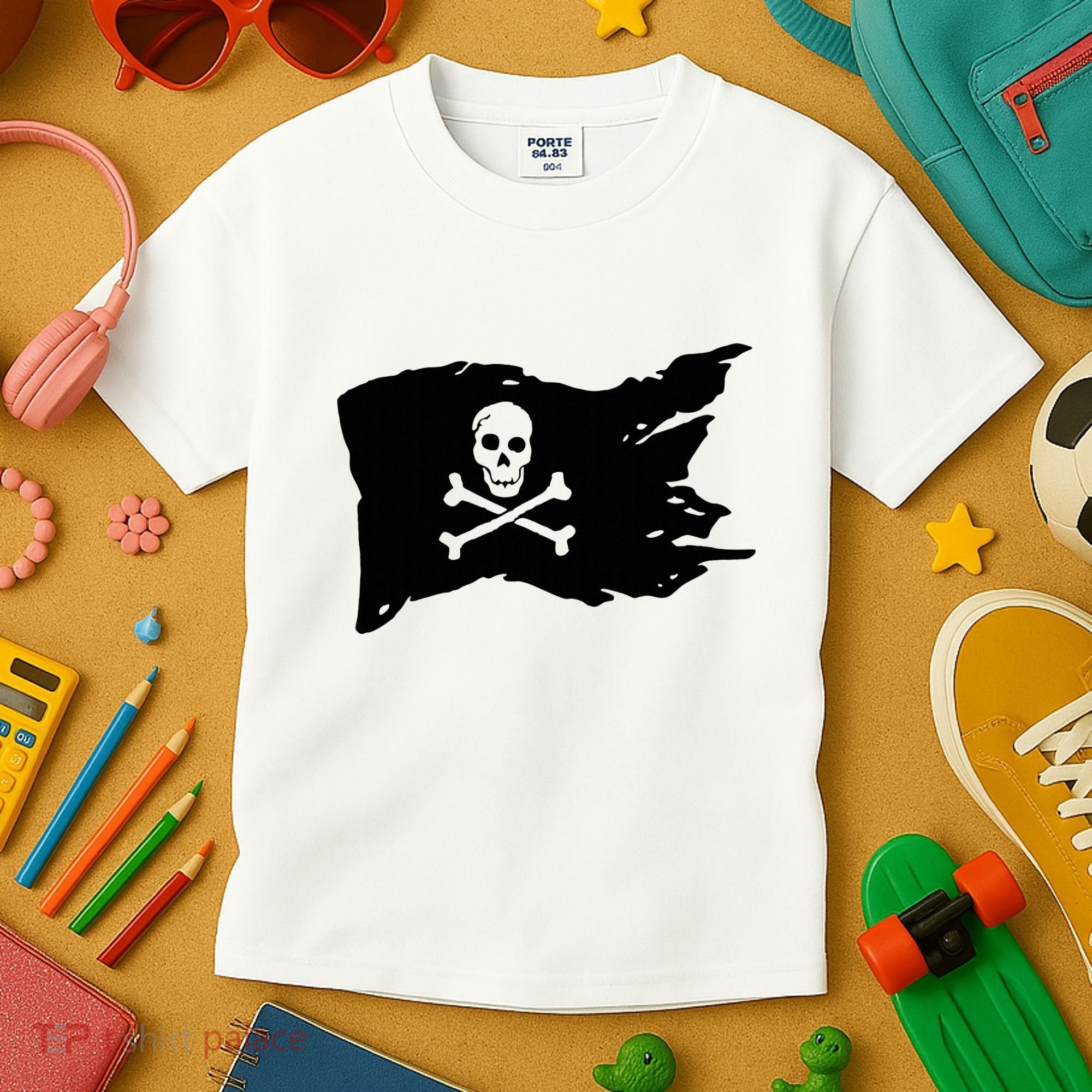 Skull Pirate Flag Jolly Roger Crossbones Kids T-Shirt