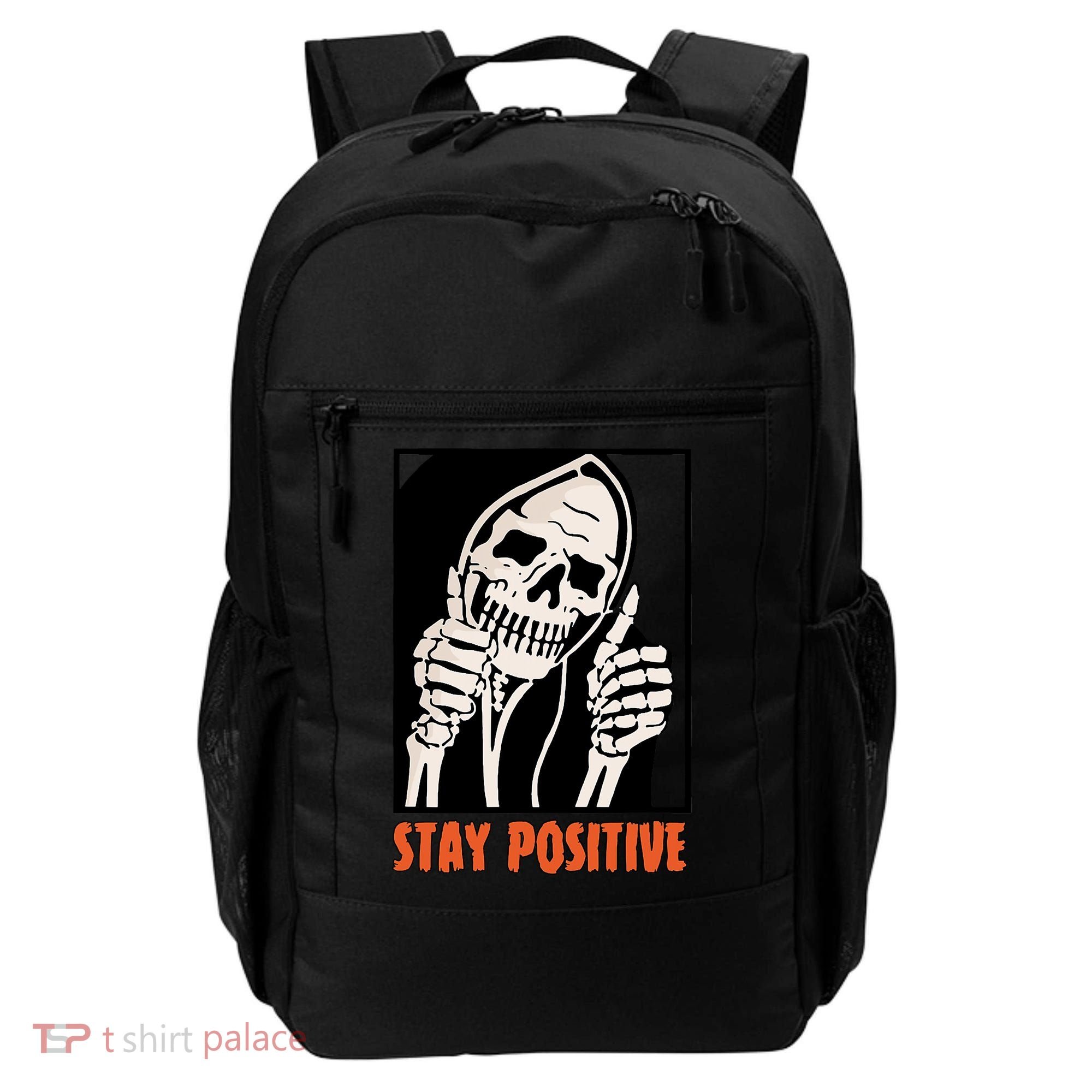 Stay Positive Funny Skeleton Thumbs Up Spooky Halloween Backpack