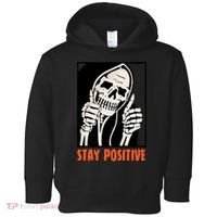 Stay Positive Funny Skeleton Thumbs Up Spooky Halloween Toddler Hoodie thumb 0