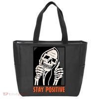 Stay Positive Funny Skeleton Thumbs Up Spooky Halloween Tote Bag thumb 0