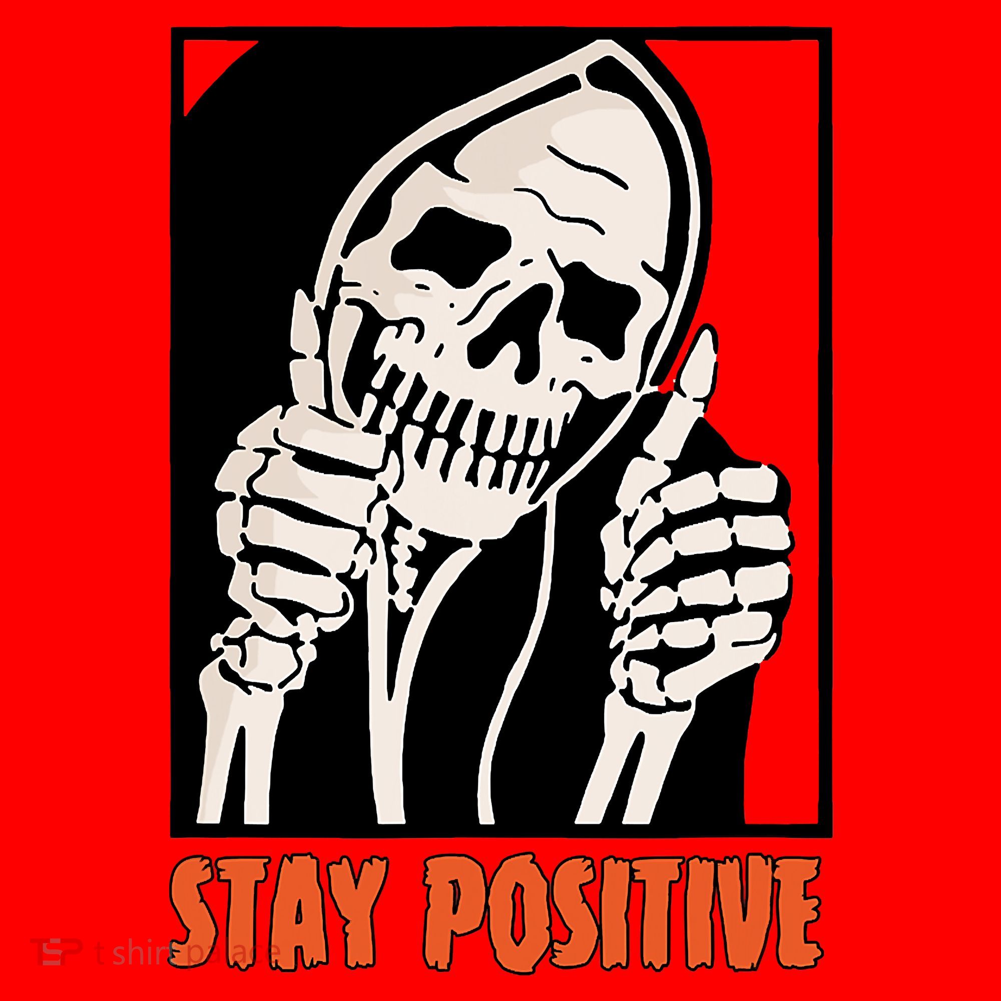 Stay Positive Funny Skeleton Thumbs Up Spooky Halloween Santa Hat