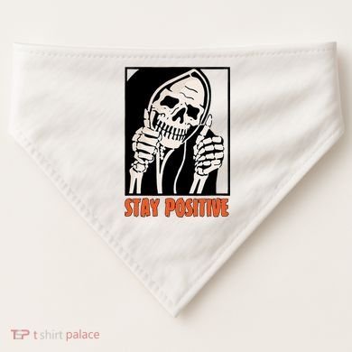 Stay Positive Funny Skeleton Thumbs Up Spooky Halloween USA-Made Doggie Bandana