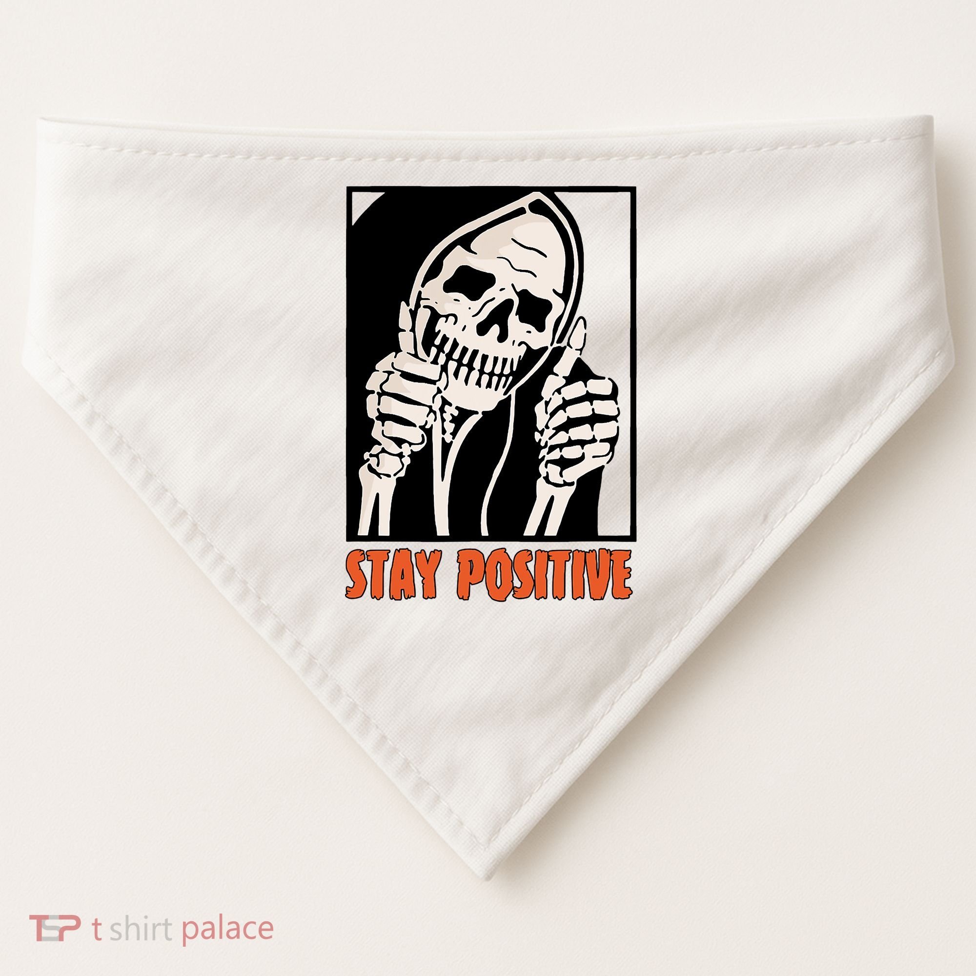 Stay Positive Funny Skeleton Thumbs Up Spooky Halloween USA-Made Doggie Bandana