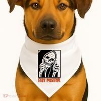 Stay Positive Funny Skeleton Thumbs Up Spooky Halloween USA-Made Doggie Bandana thumb 1