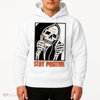 Stay Positive Funny Skeleton Thumbs Up Spooky Halloween Hoodie thumb 2