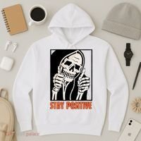 Stay Positive Funny Skeleton Thumbs Up Spooky Halloween Hoodie thumb 3