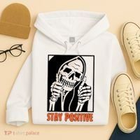 Stay Positive Funny Skeleton Thumbs Up Spooky Halloween Hoodie thumb 4