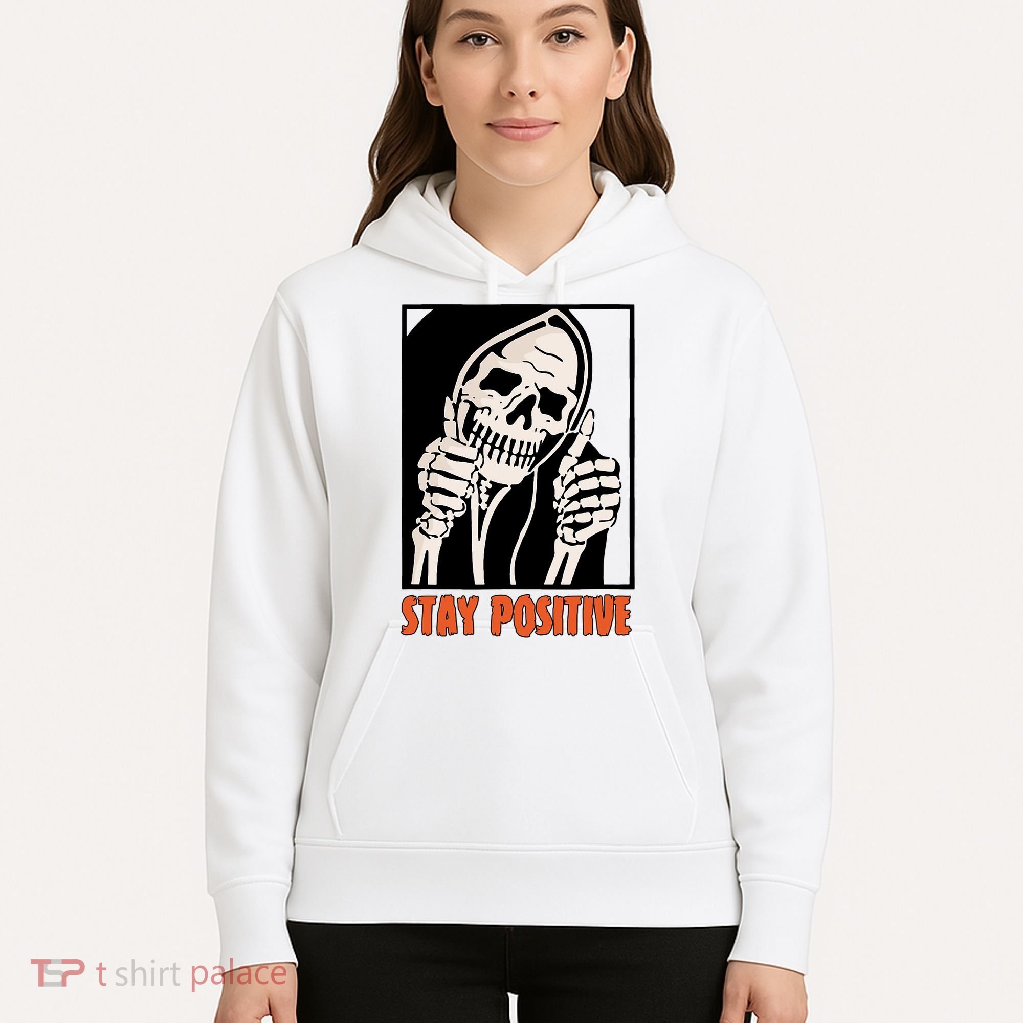 Stay Positive Funny Skeleton Thumbs Up Spooky Halloween Hoodie