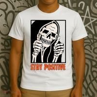Stay Positive Funny Skeleton Thumbs Up Spooky Halloween T-Shirt thumb 3