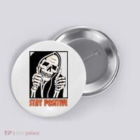 Stay Positive Funny Skeleton Thumbs Up Spooky Halloween Button thumb 0