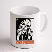 Stay Positive Funny Skeleton Thumbs Up Spooky Halloween Coffee Mug thumb 1