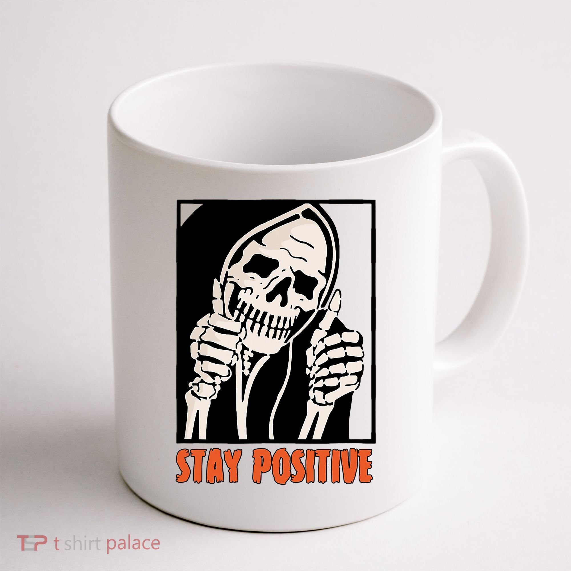 Stay Positive Funny Skeleton Thumbs Up Spooky Halloween Coffee Mug