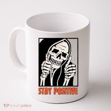 Stay Positive Funny Skeleton Thumbs Up Spooky Halloween Coffee Mug
