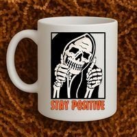 Stay Positive Funny Skeleton Thumbs Up Spooky Halloween Coffee Mug thumb 2