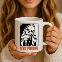 Stay Positive Funny Skeleton Thumbs Up Spooky Halloween Coffee Mug thumb 3