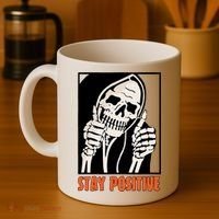 Stay Positive Funny Skeleton Thumbs Up Spooky Halloween Coffee Mug thumb 4