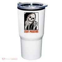 Stay Positive Funny Skeleton Thumbs Up Spooky Halloween Tumbler thumb 0