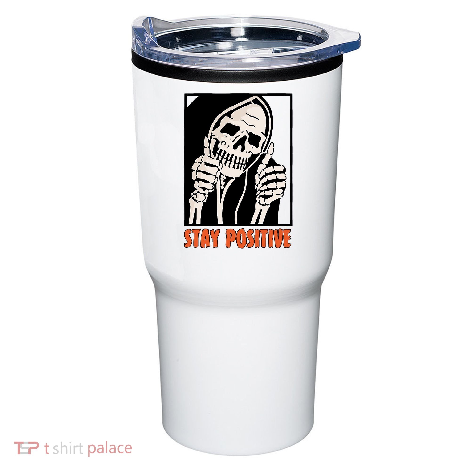 Stay Positive Funny Skeleton Thumbs Up Spooky Halloween Tumbler