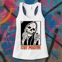 Stay Positive Funny Skeleton Thumbs Up Spooky Halloween Women's Tank Top thumb 3