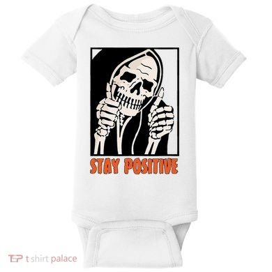 Stay Positive Funny Skeleton Thumbs Up Spooky Halloween Baby Bodysuit