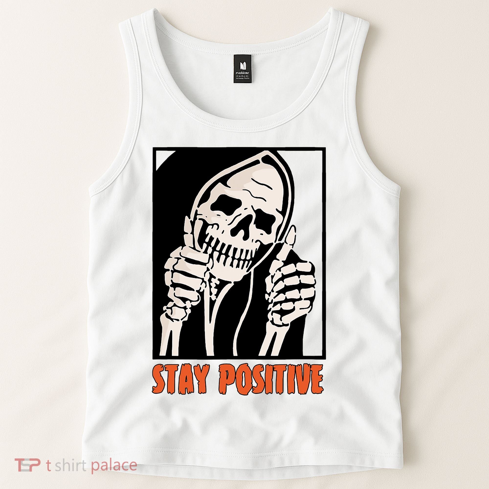 Stay Positive Funny Skeleton Thumbs Up Spooky Halloween Tank Top