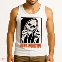 Stay Positive Funny Skeleton Thumbs Up Spooky Halloween Tank Top thumb 3